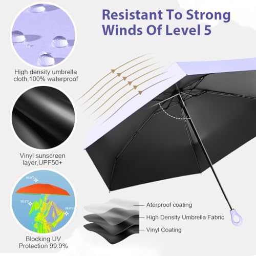 PALAY® UPF 50+ Sun Umbrella Travel Black Coated Liner Fiberglass Ribs Design Fashion Folding Lightweight with Rubberized Loop Handle Purple 3PCS PALAY® UPF 50+ Sun Umbrella Travel Black Coated Liner Fiberglass Ribs Design Fashion Folding Lightweight with Rubberized Loop Handle Purple 3PCS